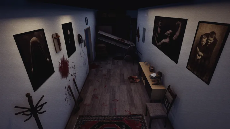 Hallway camera feed with multiple anomalies